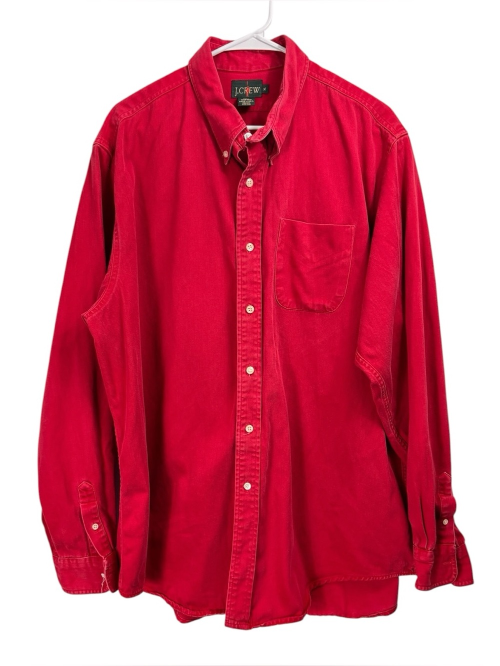 Vintage 90s J Crew Oarsman Size XL Red Cotton Twill Button L/S Shirt Made in USA